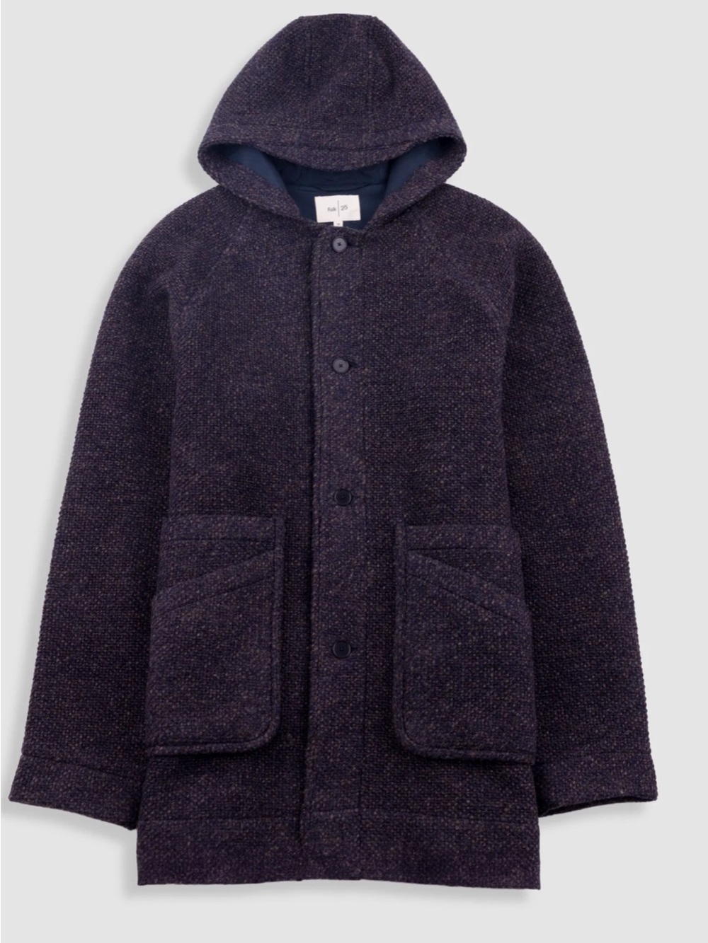 Folk Hooded Car Coat - Navy Brown Texture